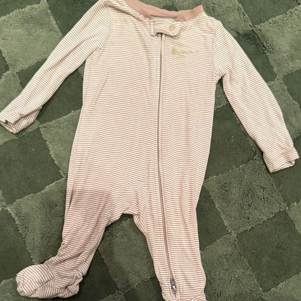 Nike Pink Stripe Footed Baby One-Piece